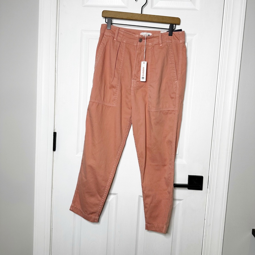 SUNDRY Croft Cotton Coral Pleated Ankle Cargo Pants Buttonfly Womens Size 28 NWT